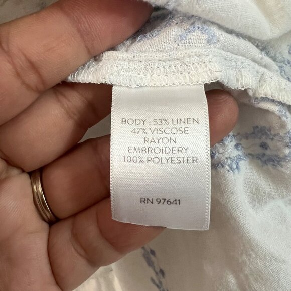 J Jill White Blue Embroidered Linen Blend Coastal Cottagecore Blouse Womens Sz L - Picture 5 of 5